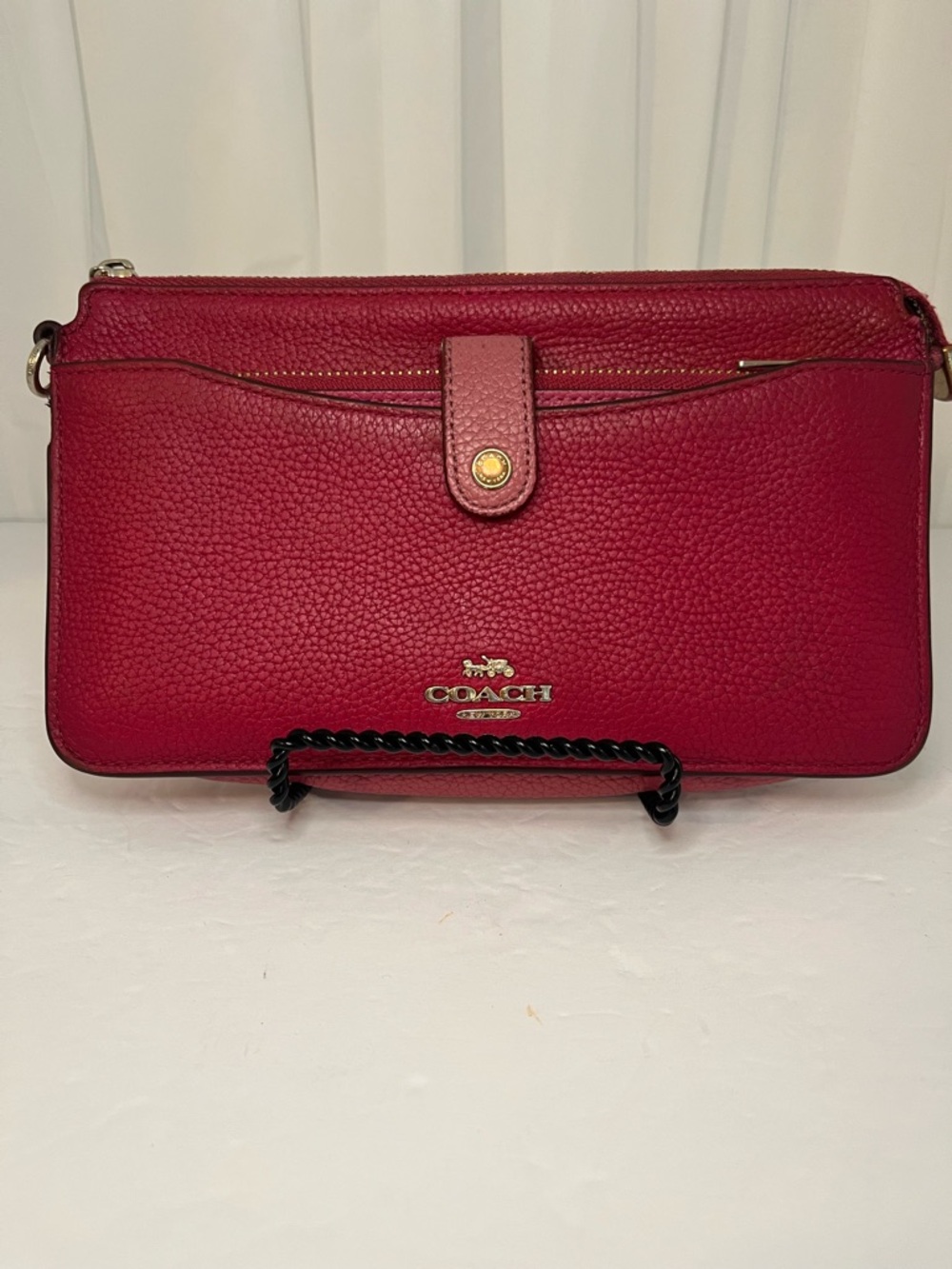 Coach Pebbled Leather Crossbody Wallet - Raspberry Red